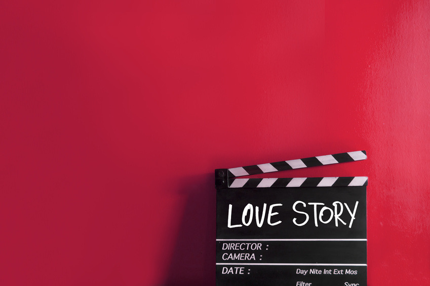 Love story text title on film slate